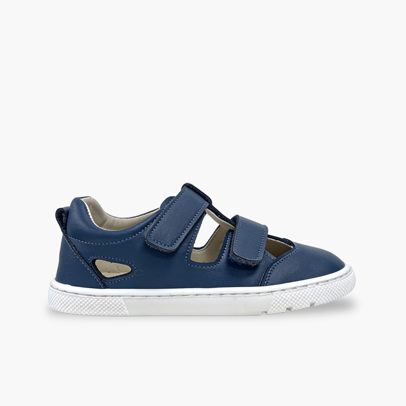 Sandalias barefoot cierre doble napa niño Azul Navy