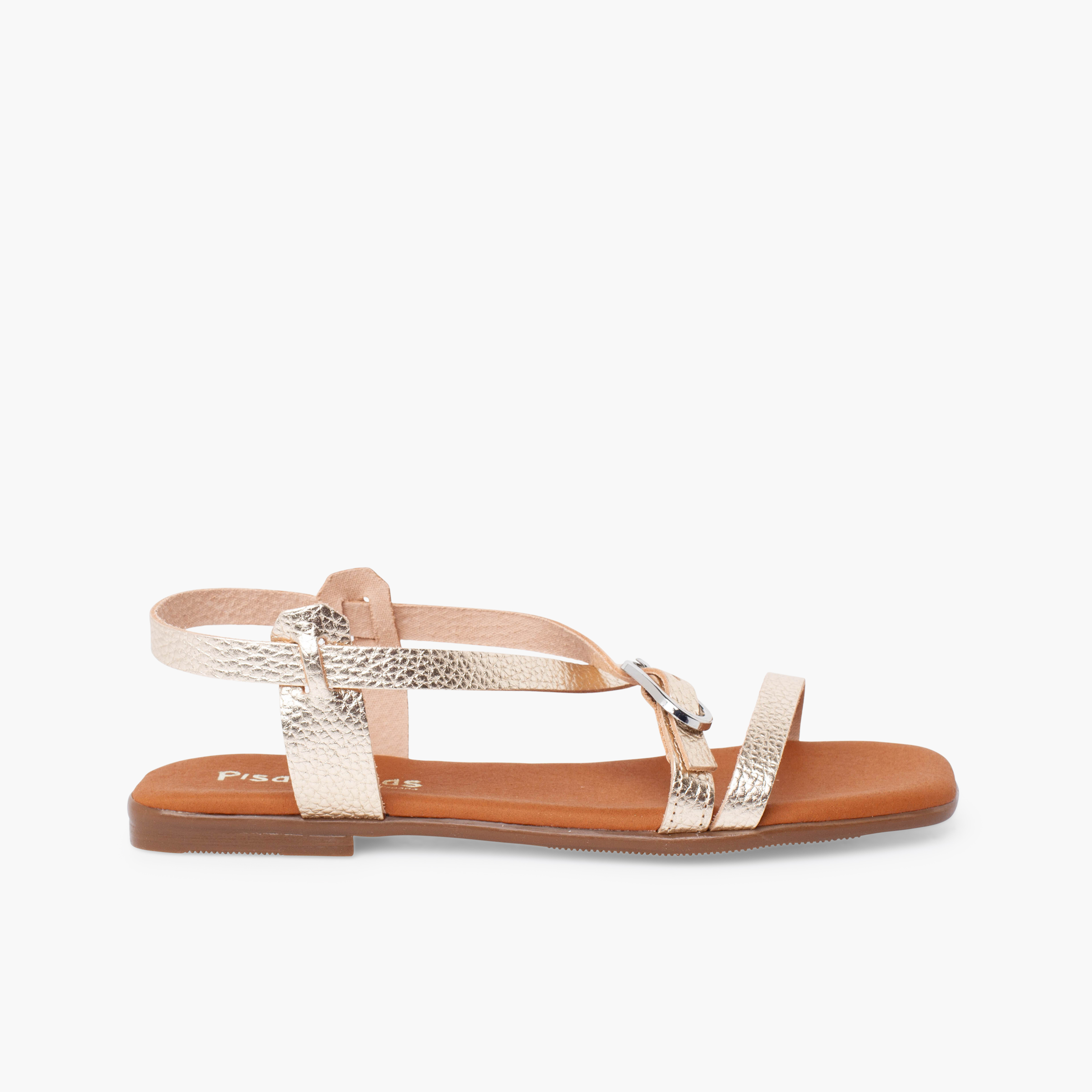 Sandalias tira con hebilla ovalada Champagne