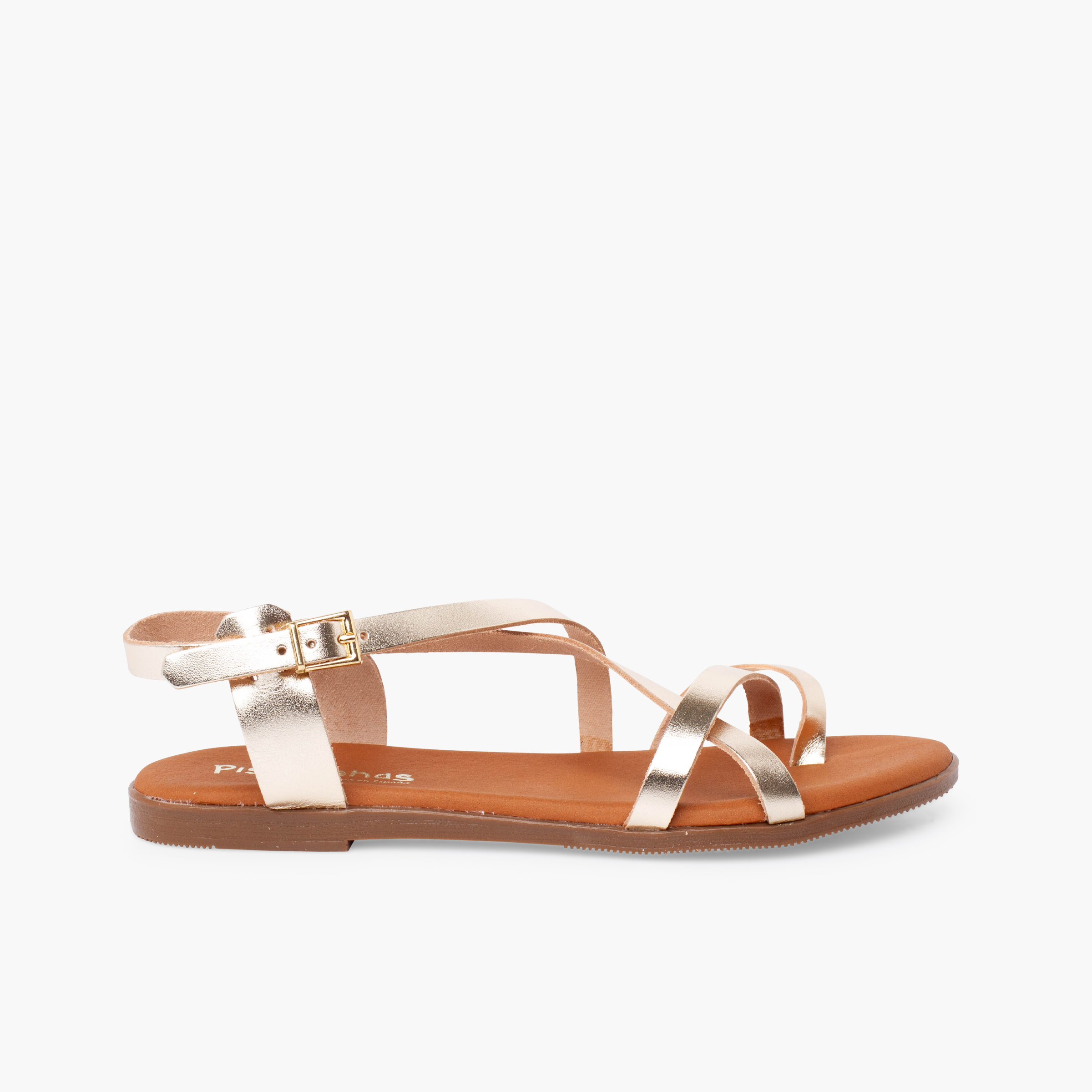 Sandalias dedo tiras finas niña y mujer Champagne