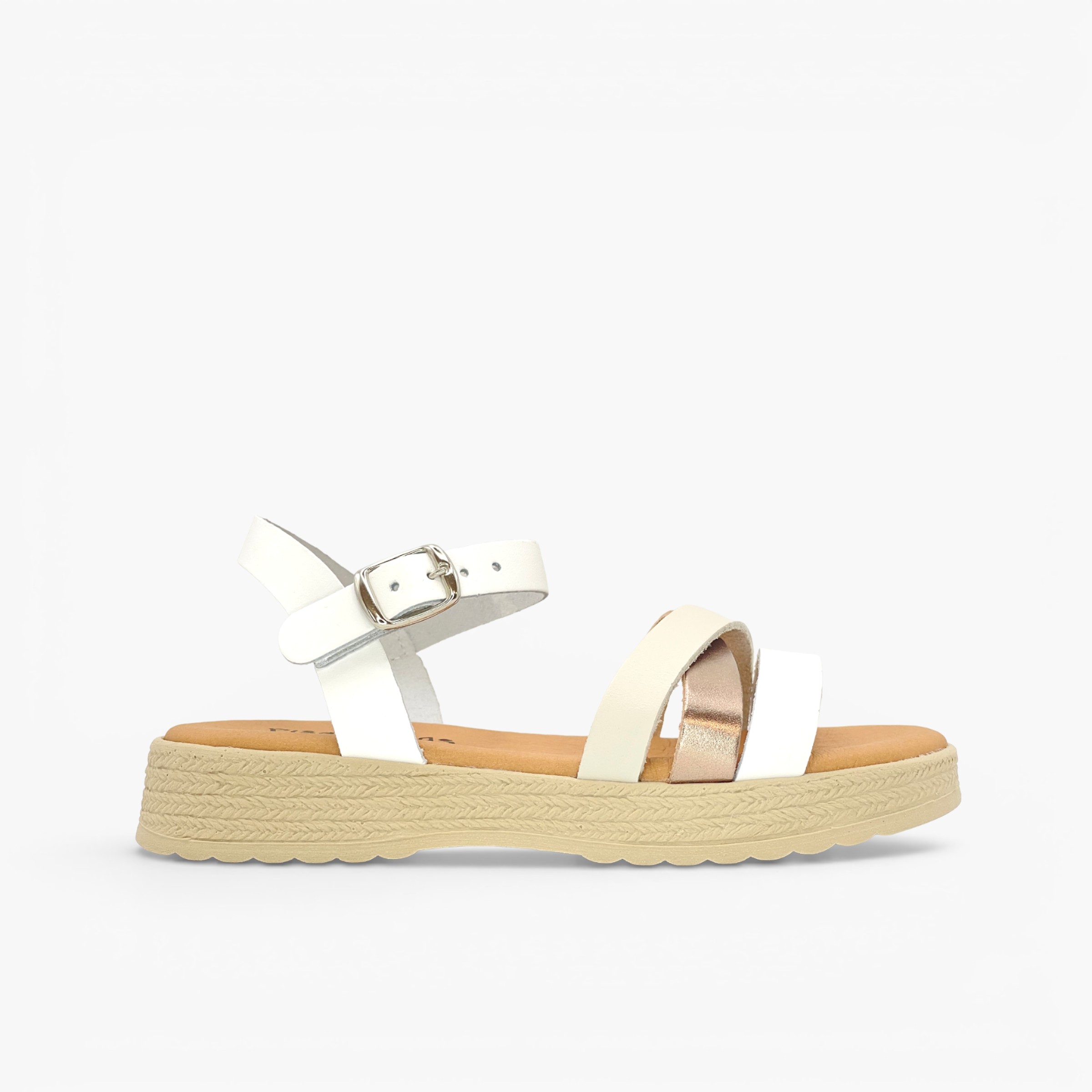 Sandales fille à brides semelle tressée Blanc