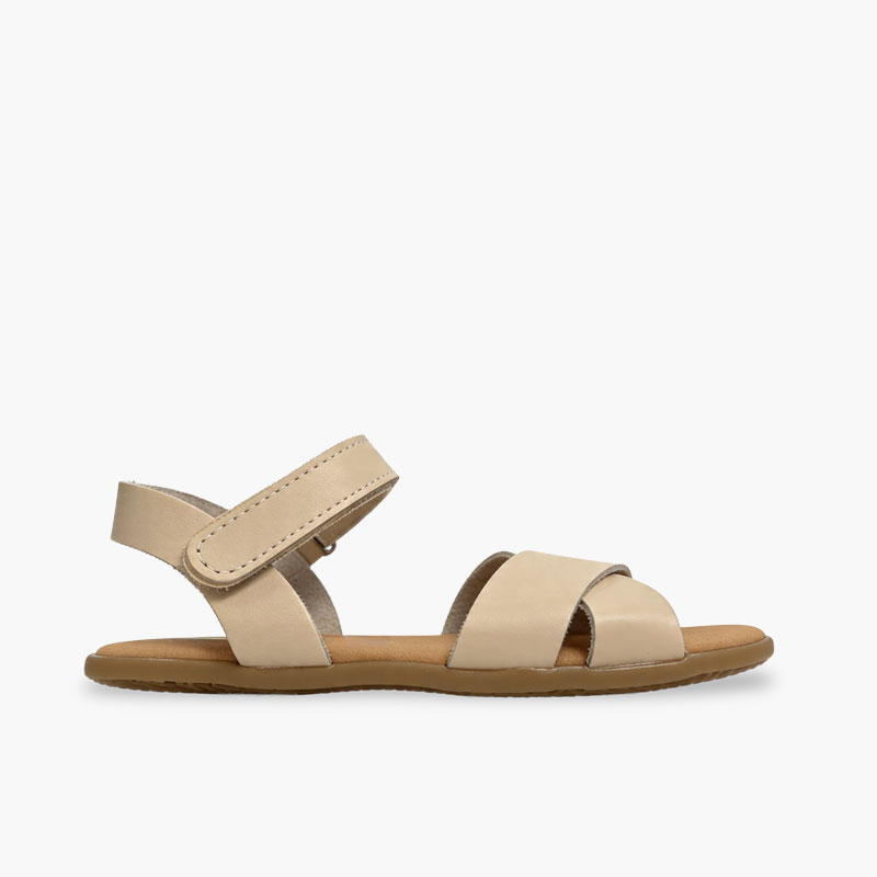 Sandalia barefoot cruzada cierre adherente Beige