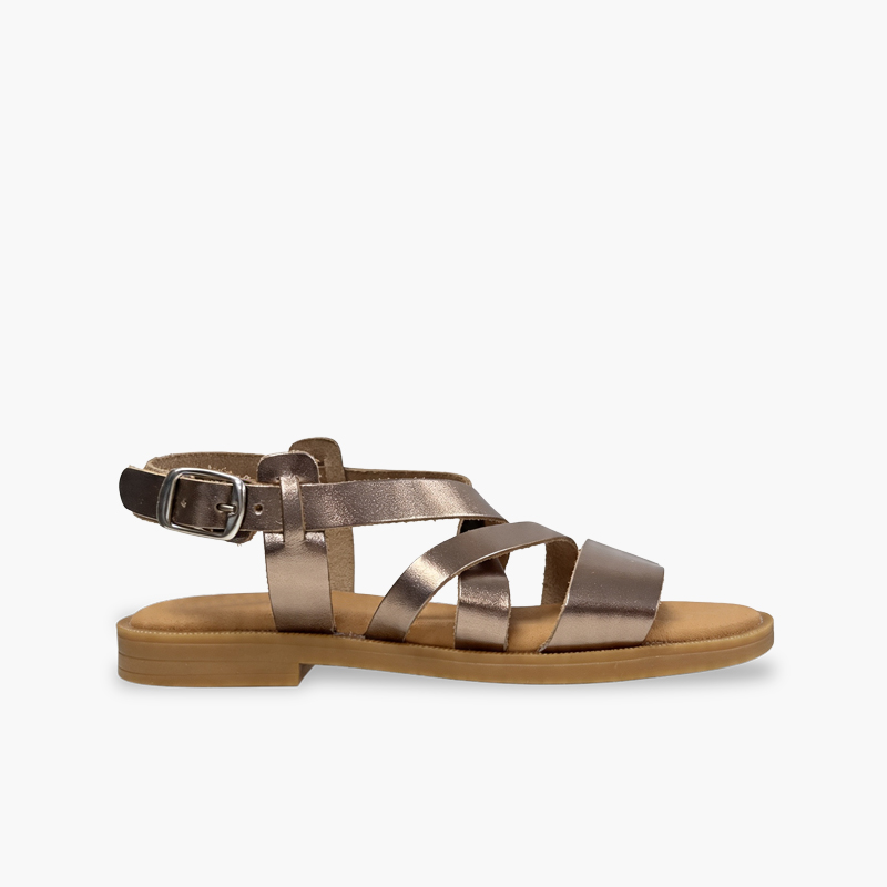 Sandalias tiras cruzadas empeine hebilla Bronce