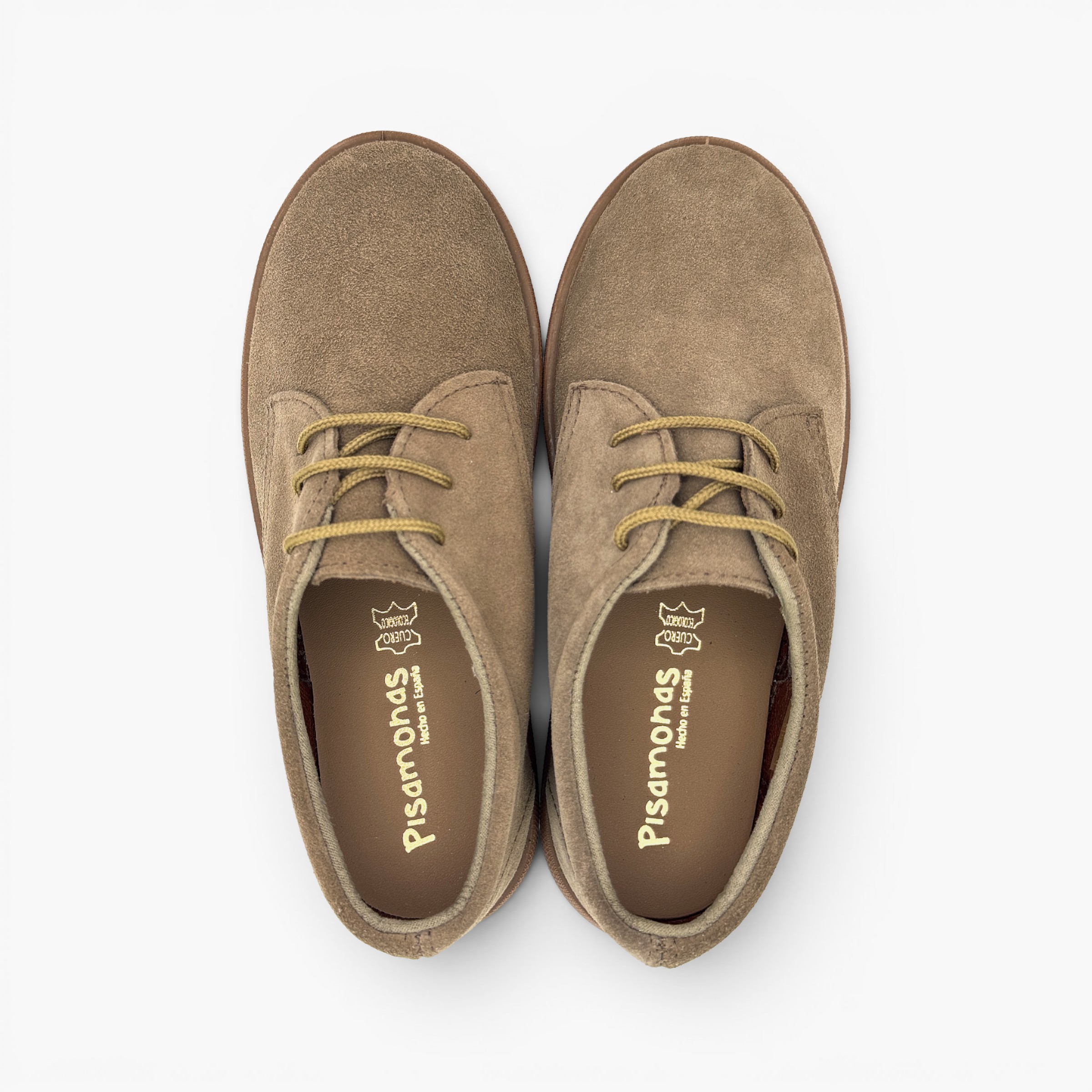 Derbies enfant suède col rembourré lacets Taupe
