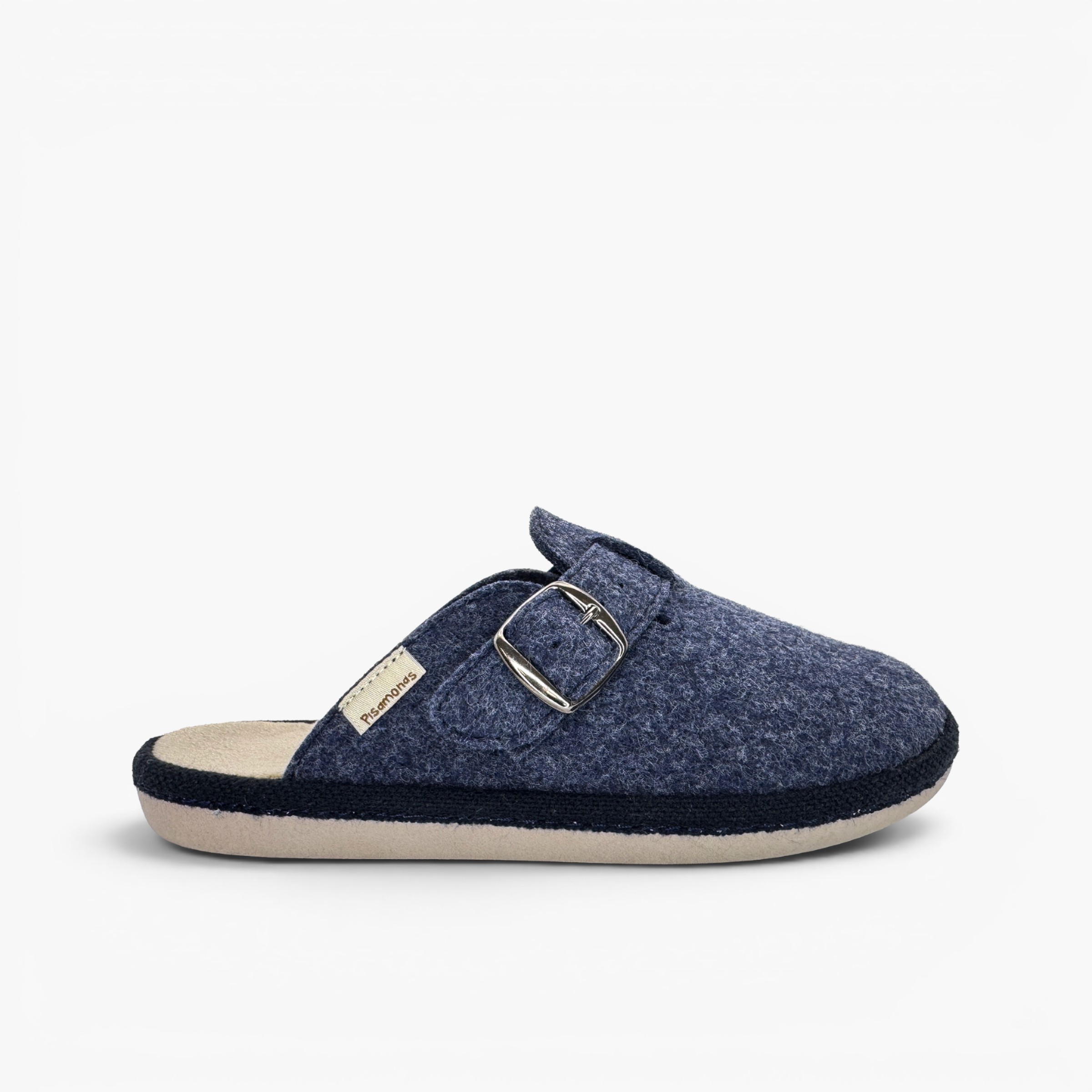Chaussons type sabot souples feutre boucle Bleu Marine