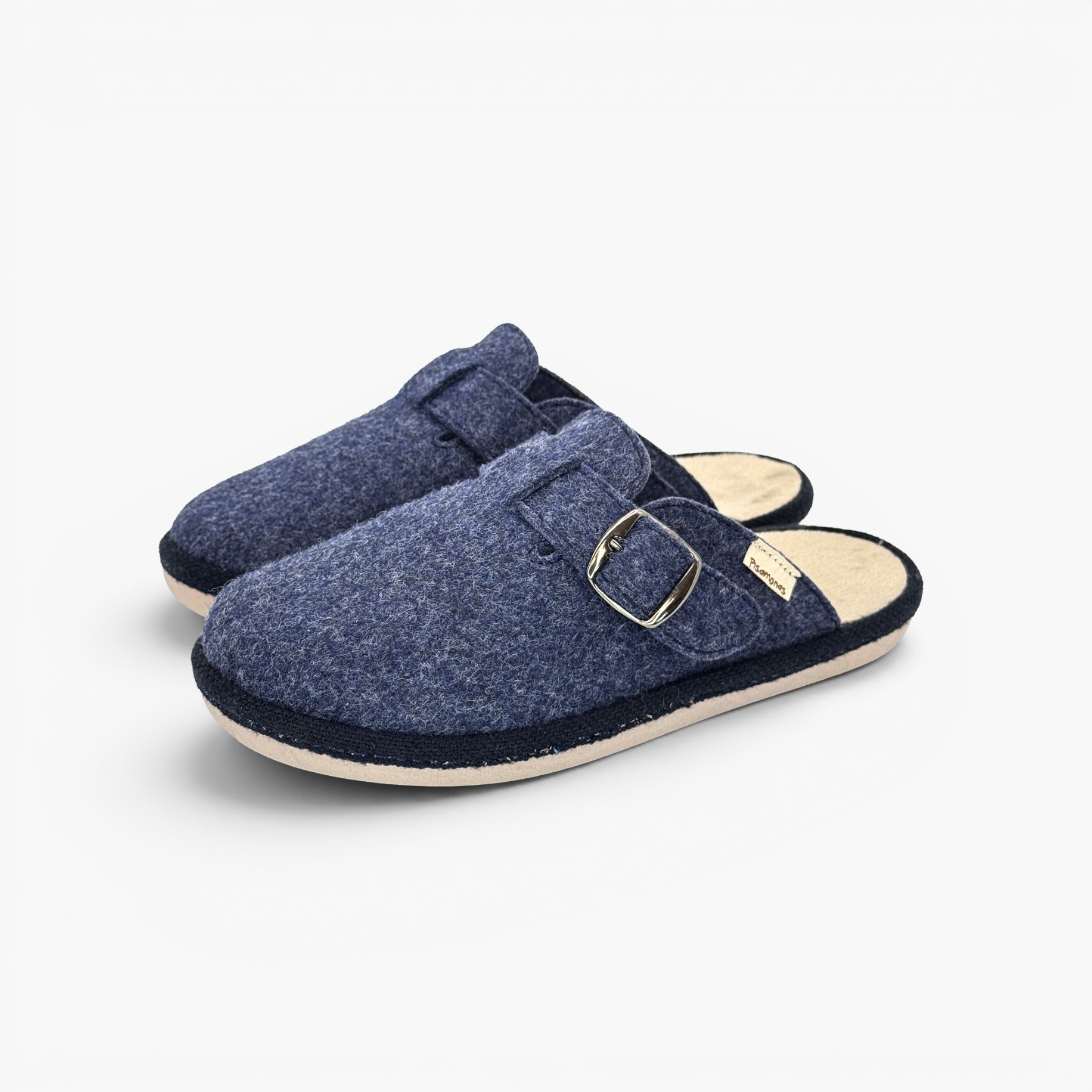 Chaussons type sabot souples feutre boucle Bleu Marine