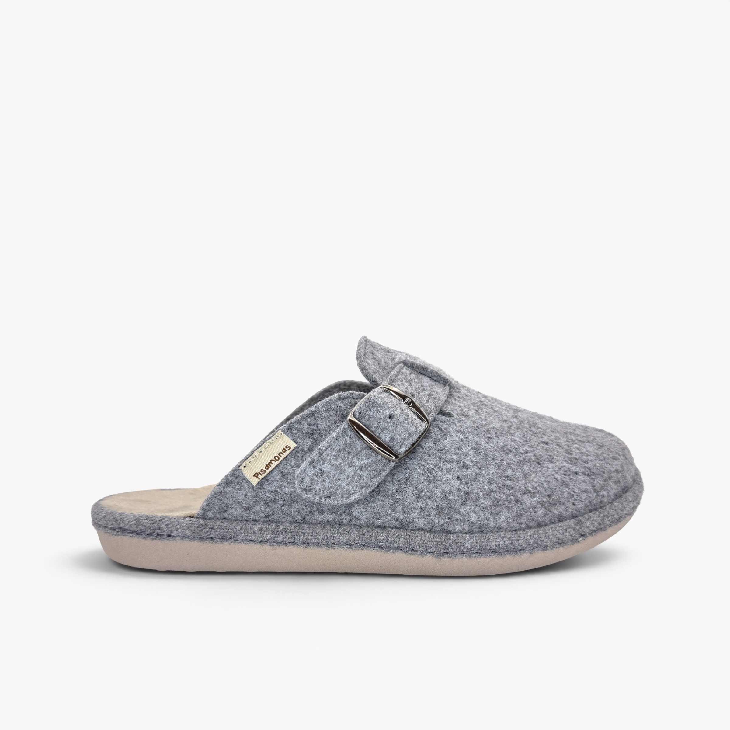 Chaussons type sabot souples feutre boucle Gris