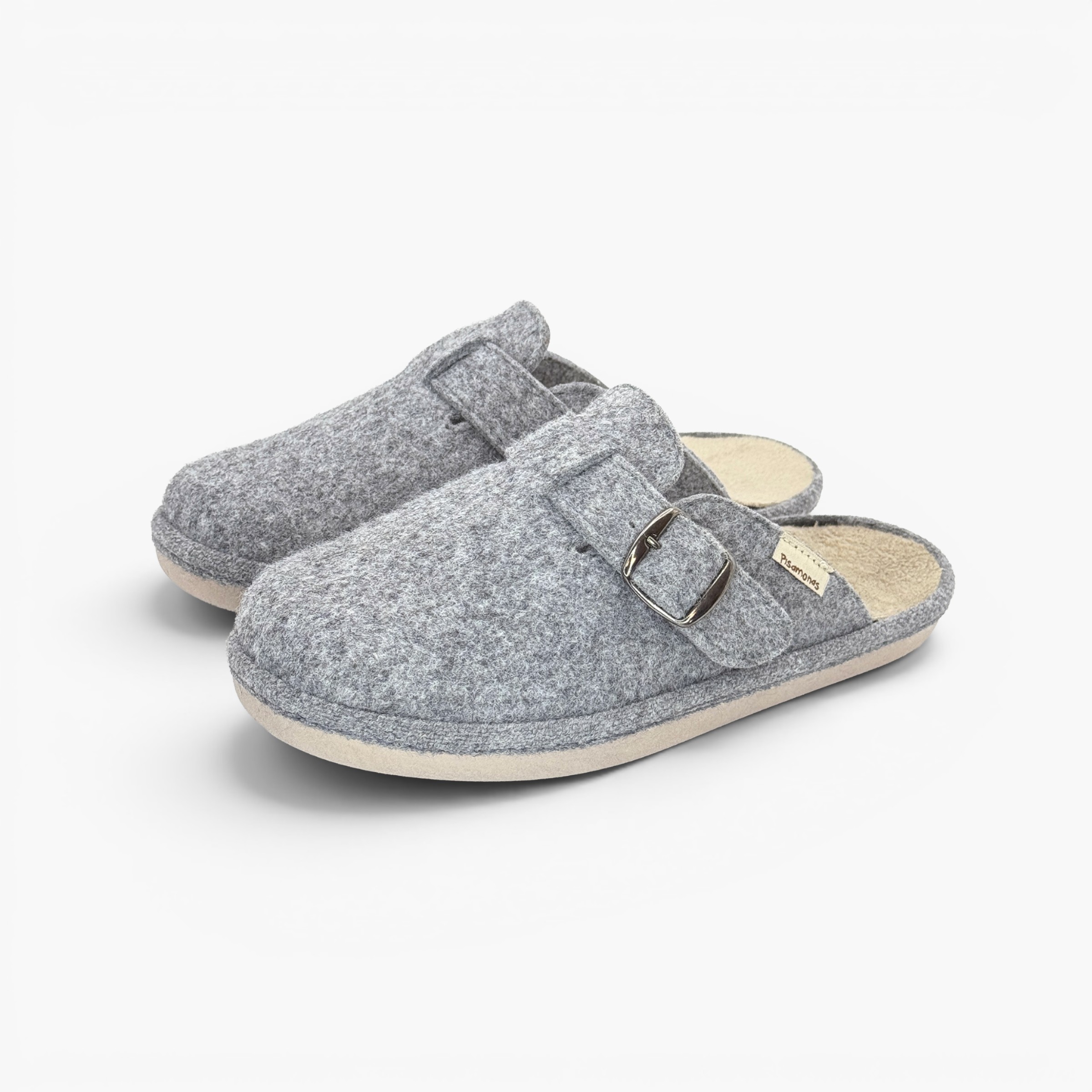 Chaussons type sabot souples feutre boucle Gris