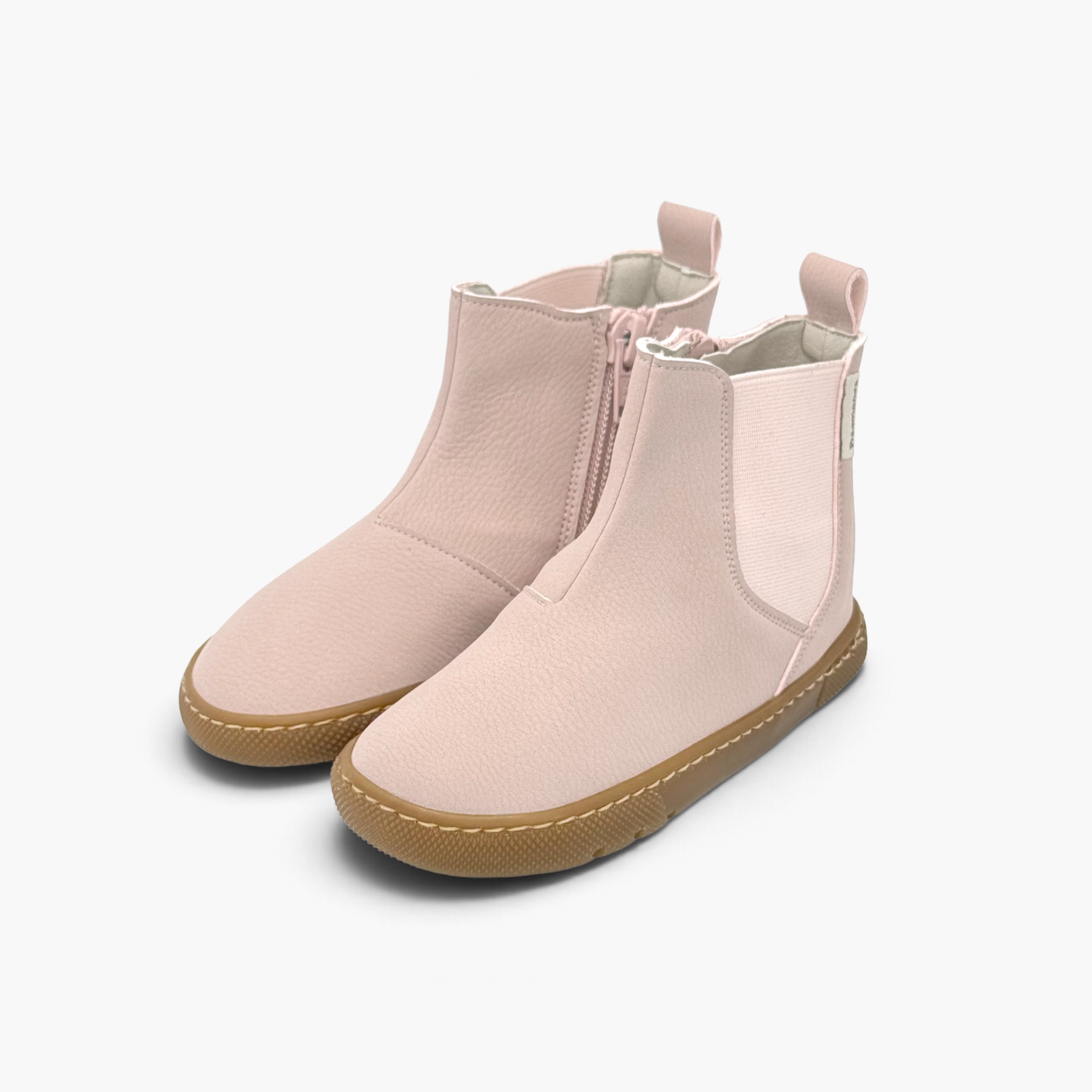 Bottines barefoot effet cuir grainé élastiques semelle miel Rose