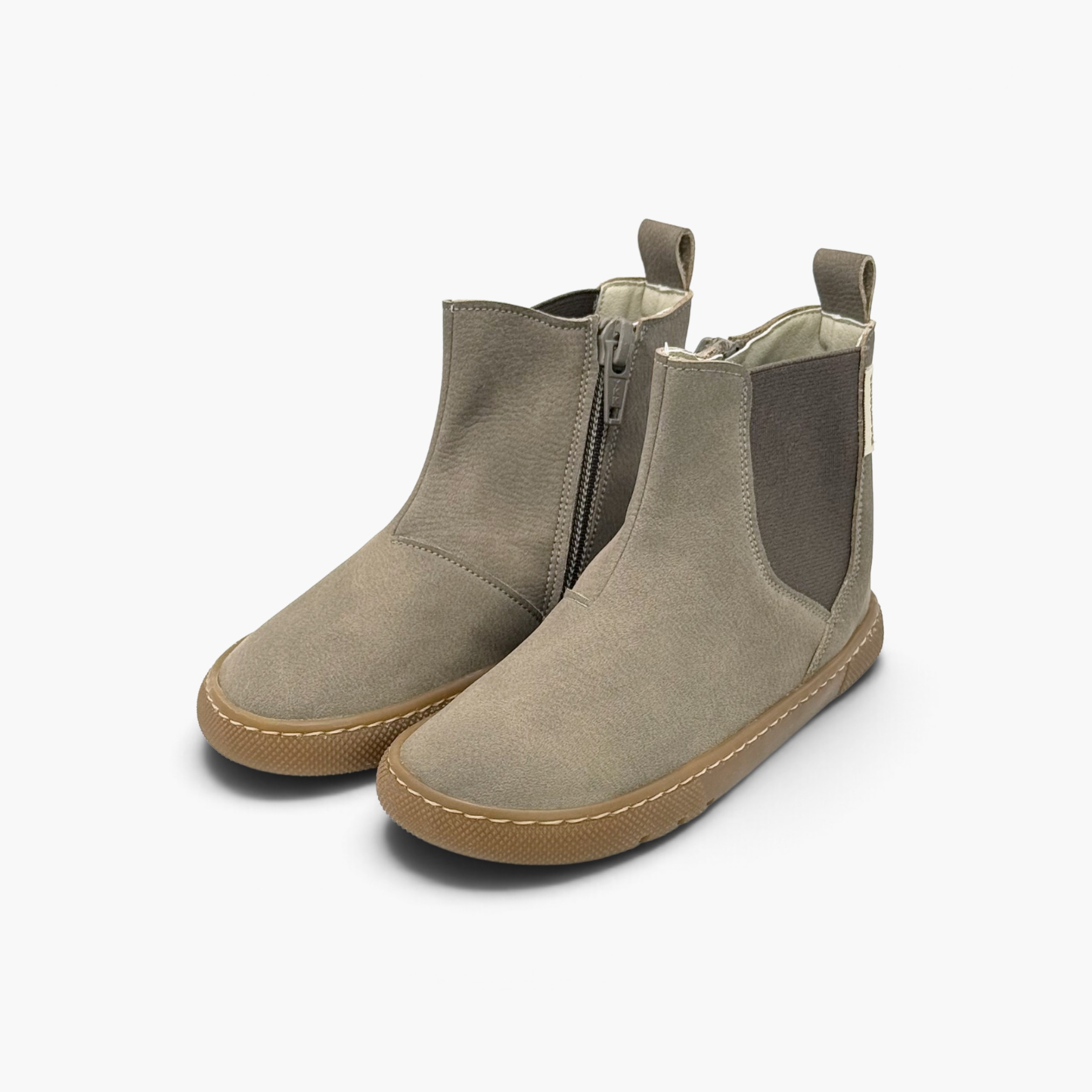 Bottines barefoot effet cuir grainé élastiques semelle miel Taupe