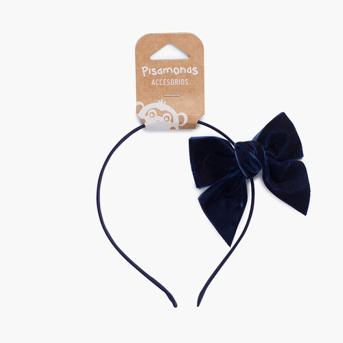 Diadema raso  con lazo terciopelo Azul Marino