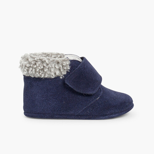Badanas bebé de serraje con cuello de borreguito Azul Marino