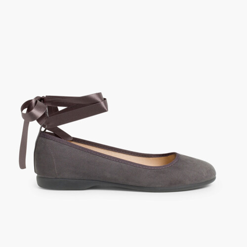 Bailarina Cintas Raso Cierre Pulsera Gris Oscuro