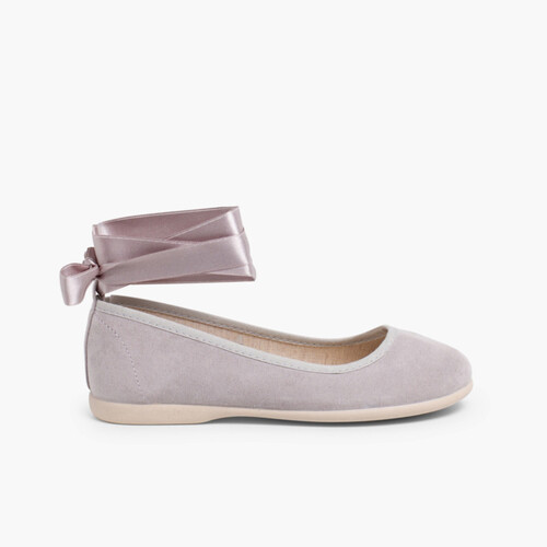 Bailarina Cintas Raso Cierre Pulsera Gris Perla