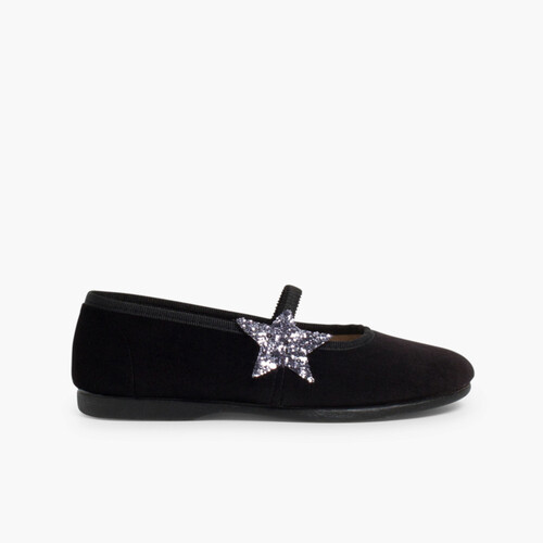 Bailarinas con Estrella Glitter y Tira Elástica Negro