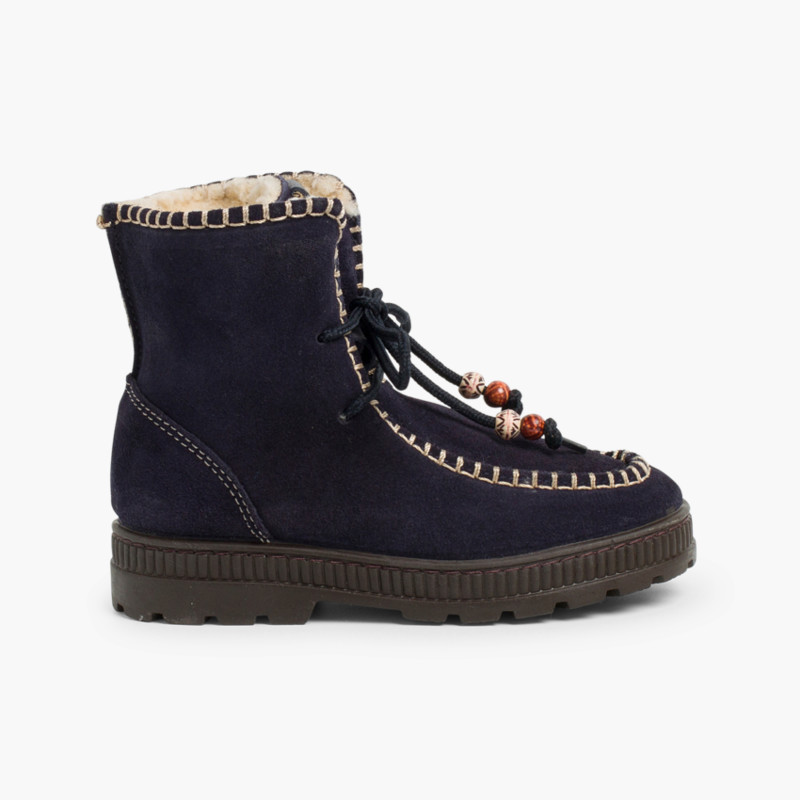 Botas de serraje con adornos y forro invierno Azul Marino