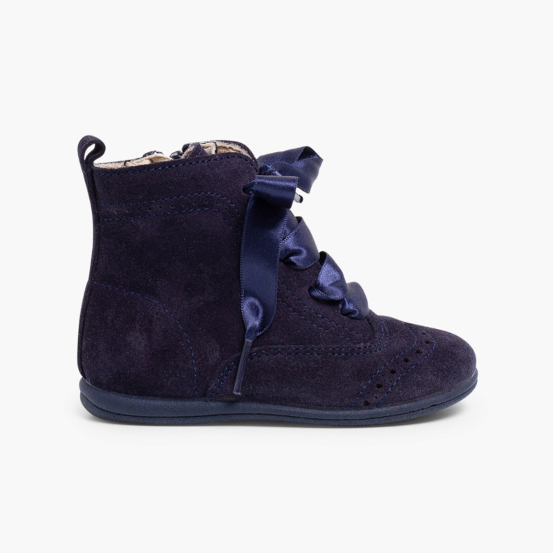 Botas pascualas con cremallera y lazo raso Azul Marino