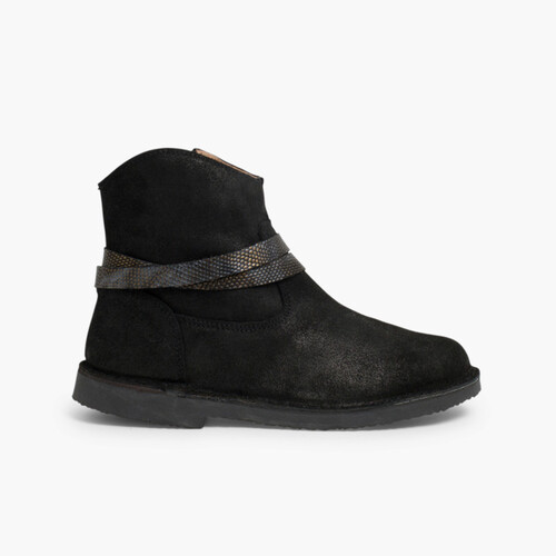 Botas Bajas con Adorno Efecto Serpiente Negro
