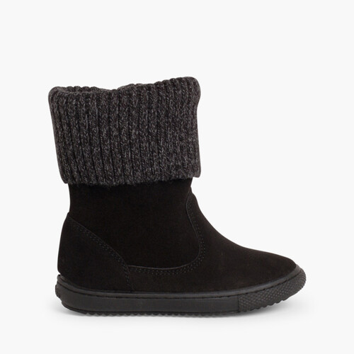 Botas Serraje y Cuello en Lana Jaspeada Negro