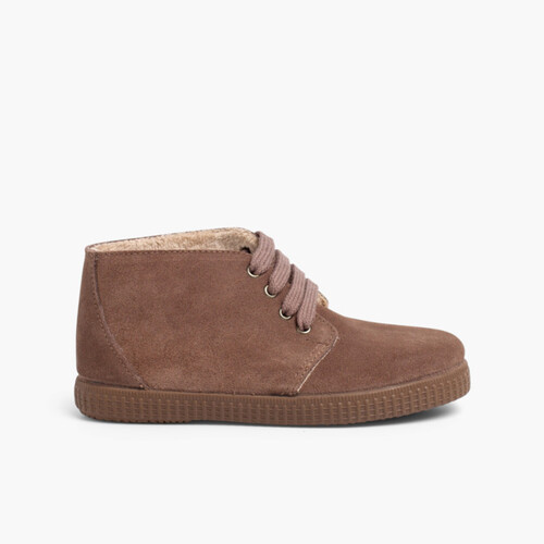 Botas de Pelo Interior con Cordones Topo