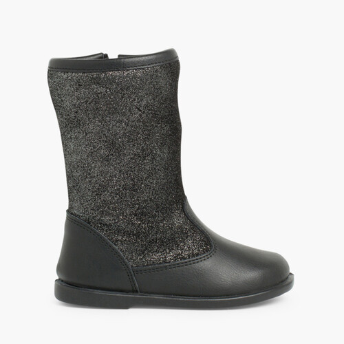 Botas niña piel y serraje brillos Negro