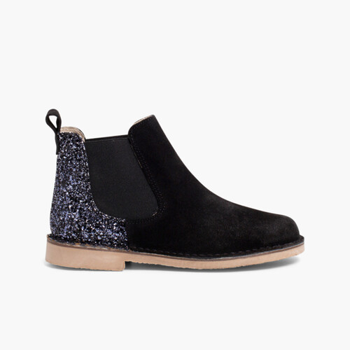 Botines Niña Serraje con talonera glitter Negro