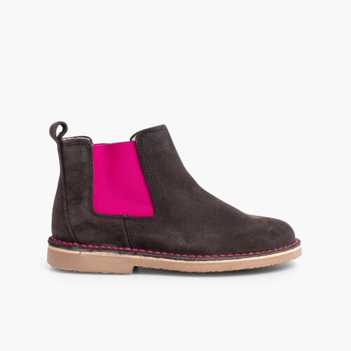 Botines de Serraje Chelsea Niños & Mujer con Elástico de Colores Gris y Rosa