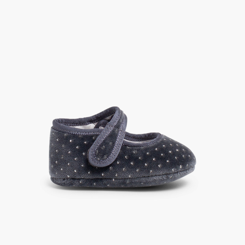 Merceditas Bebé Terciopelo Brillantitos Gris