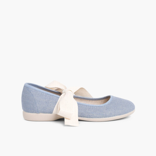 Mercedita Lino con Lazo Crudo Azul Azafata