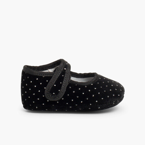 Merceditas Bebé Terciopelo Brillantitos Negro
