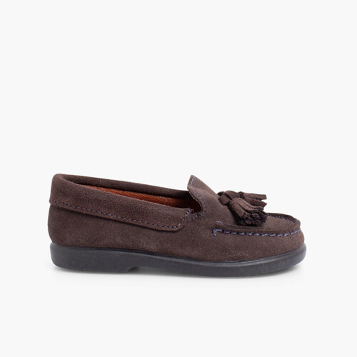 Mocasín serraje borlas primeros pasos Gris