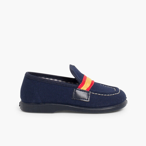 Mocasines Niño Tela Bandera España Azul Marino