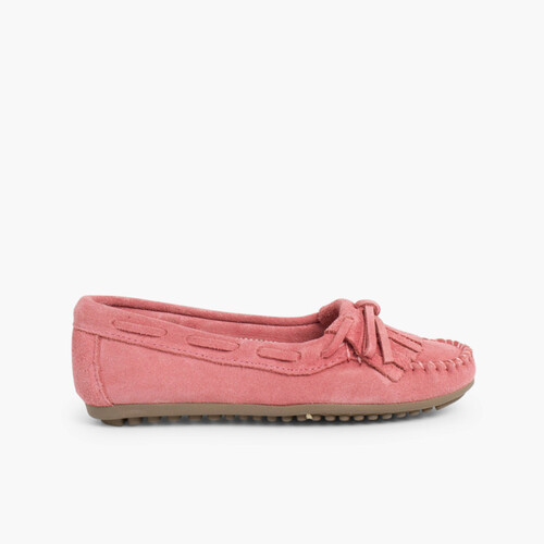 Mocasines serraje flecos niña y mujer Rosa