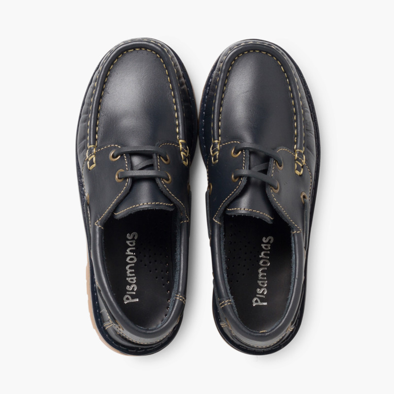 Náuticos niño de piel con cordones y suela antideslizante