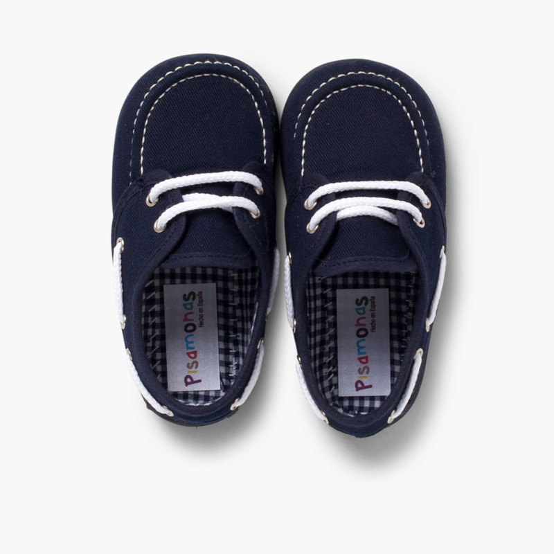 Náuticos niño de tela con cordones y suela de goma