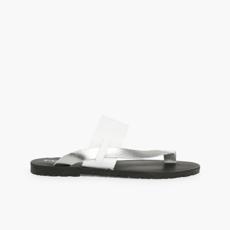 Sandalias de dedo metalizadas niña y mujer  Plata