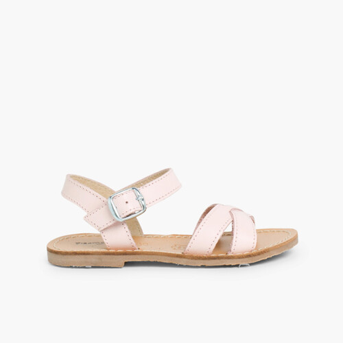 Sandalias Niña Piel Lisa Cruzada Rosa