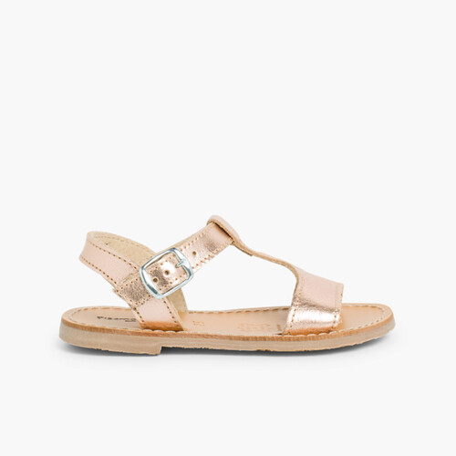 Sandalias Niña Piel Lisa Metalizada Bronce