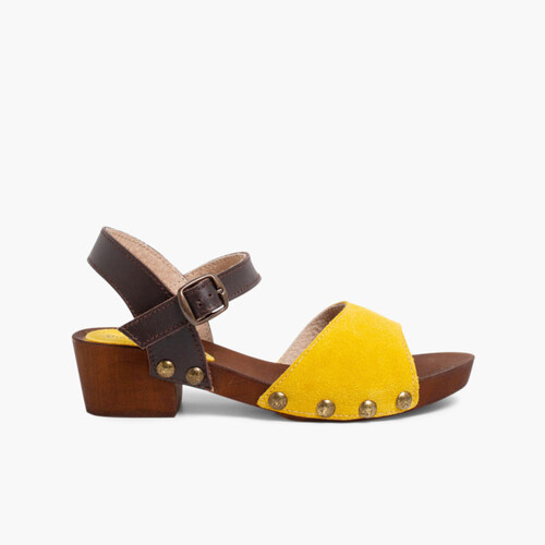 Sandalia NIña y Mujer Serraje Suela Tipo Madera Amarillo