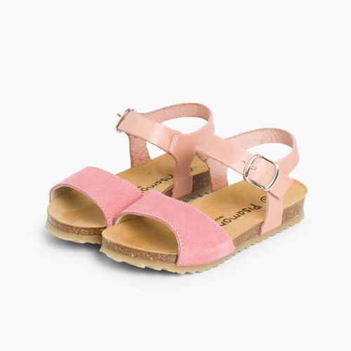 Sandalias Niña Napa y Serraje Cierre Hebilla Rosa