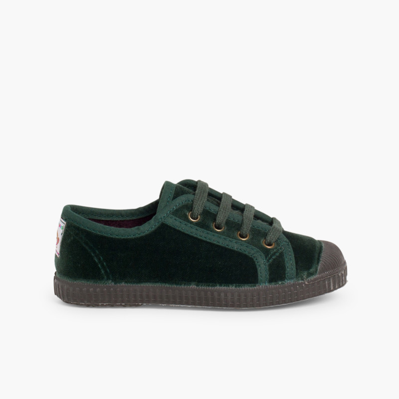 Zapatilla terciopelo con cordones Verde