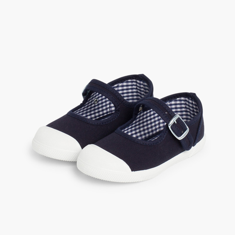 Zapatillas Lona Niña con Hebilla y Puntera de Goma Azul Marino