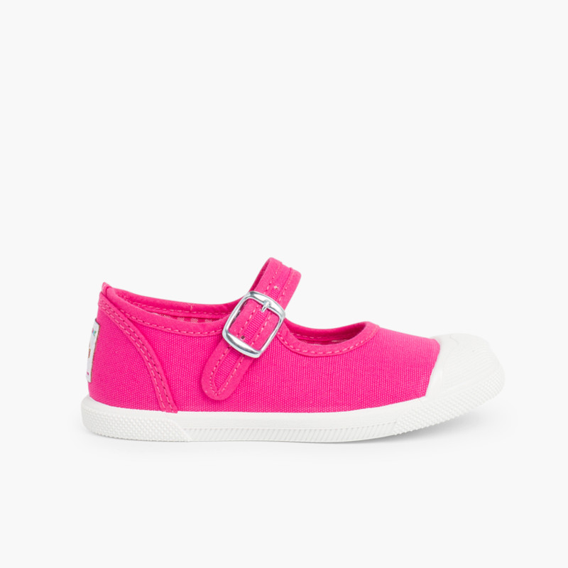 Tennis en Toile pour Fille - Fermeture à Boucle et Bout Renforcé Fucsia