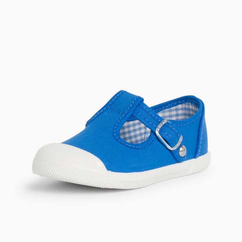 Zapatillas Lona Niños Puntera Goma Tipo Pepitos Azul Royal