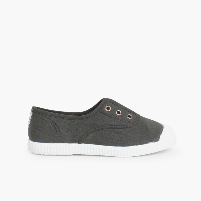 Zapatillas Lona Punta Goma Sin Cordones Antracita