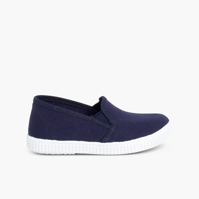 Zapatillas Lona con Elastico y Suela de Goma Azul Marino