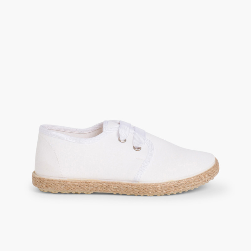 Zapato Blucher Piso Alpargata Efecto Raso Blanco