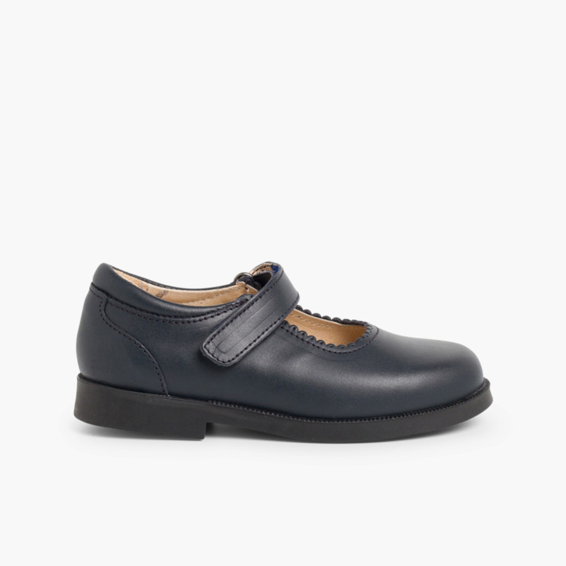 Zapatos Colegiales Merceditas Niña tira adherente    Azul Marino
