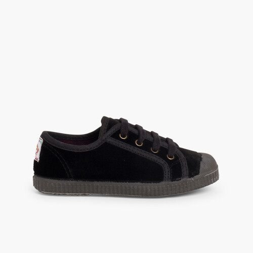 Zapatilla terciopelo con cordones Negro