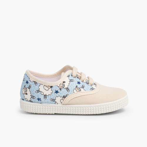 Zapatillas Cordones Lona Estampadas Animales Celeste