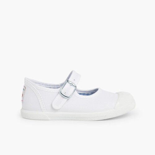 Zapatillas Lona Niña con Hebilla y Puntera de Goma Blanco